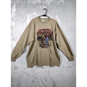 Delta Pro Weight Mens XL Tan Still Waters Cowboy Graphic Long Sleeve T-Shirt